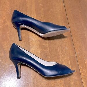 Rangoni (Amalfi Made in Italy) Navy Blue Peep Toe Leather 3” Pumps Heels | Sz 9